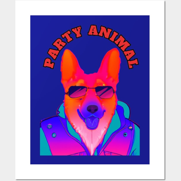 Party Animal Police K9 Dog Synthwave Retro Wall Art by Artsimple247